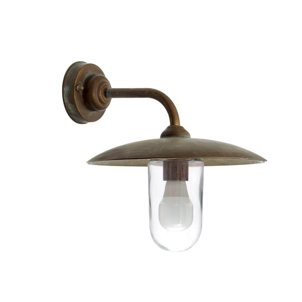 Moretti Luce Trasimeno loft stílusú tömör réz falikar 30 cm-es tányérszerű árnyékolóval és áttetsző üvegbúrával