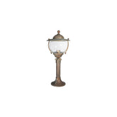 Moretti Luce Betulle vintage stílusú tömör réz kerti kandeláber gömbölyded üvegbúrával, 47 cm-es magassággal
