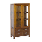 Loft stílusú, mindifából készült, üvegajtós vitrines szekrény