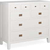 Modern-vidéki stílusú, tömör mindifából készült, kézműves fiókos komód