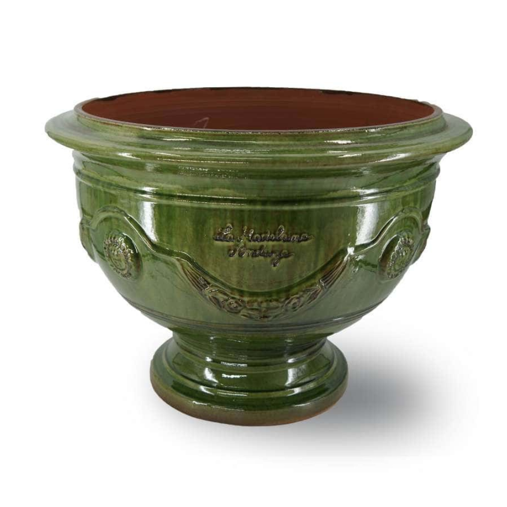 Óriás méretű, tradiconális mázas, zöld színű, anduze kerámia kaspótál Óriás méretű, tradiconális mázas, zöld színű, anduze kerámia kaspótál