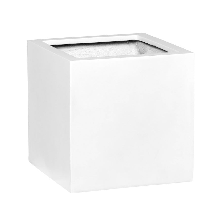 Block XXL matt fehér fiberstone ültetőláda 70×70×70 cm modern kocka formában