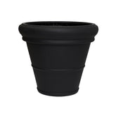 Heritage matt fekete kúpos fiberstone kaspó 69 cm átmérővel és 60 cm magassággal, széles, lekerekített peremmel és klasszikus díszítőgyűrűkkel, fehér háttéren.