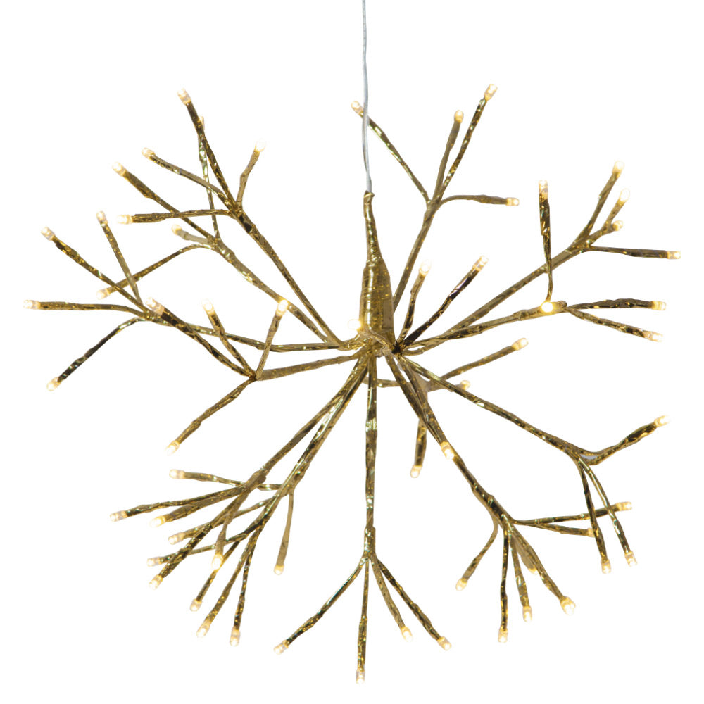 Aranyszínű, gömb formájú, függeszthető karácsonyi ág 64 db LED világítással