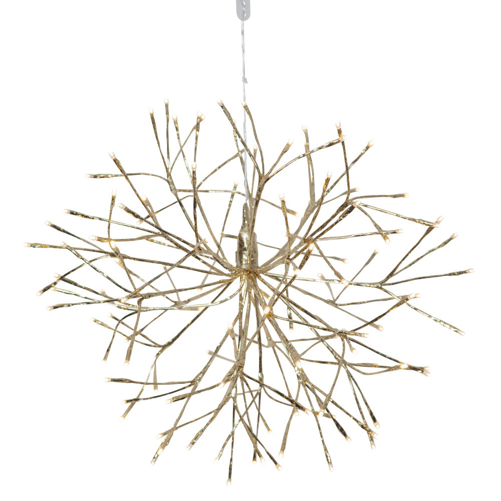 Aranyszínű, gömb formájú, függeszthető karácsonyi ág 120 db LED világítással