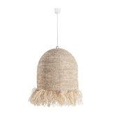 Törzsi ihletésű, kortárs stílusú, natúr színű, raffiából szőtt függeszték lámpa
