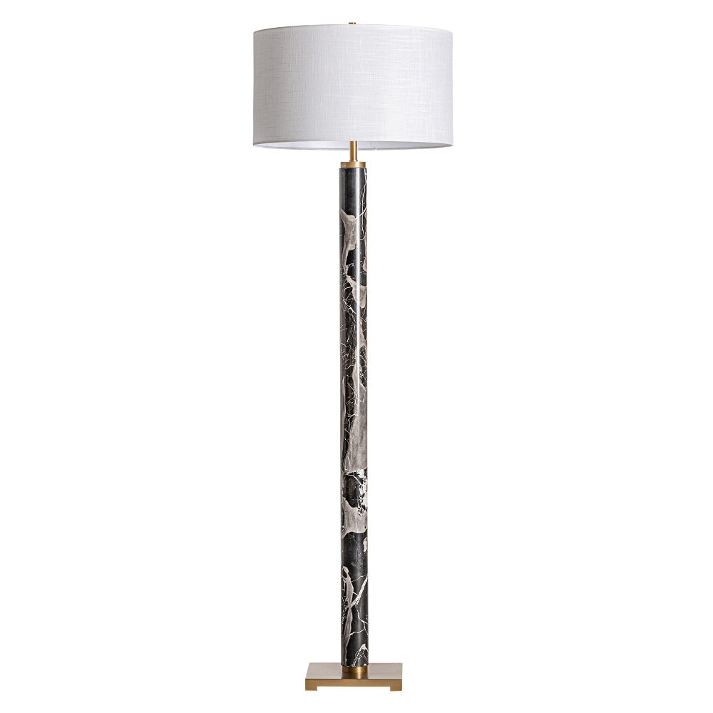 Art Deco stílusú, aranyszínű fémből és fekete színű márványból készült, állólámpa fehér színű lámpaernyővel
