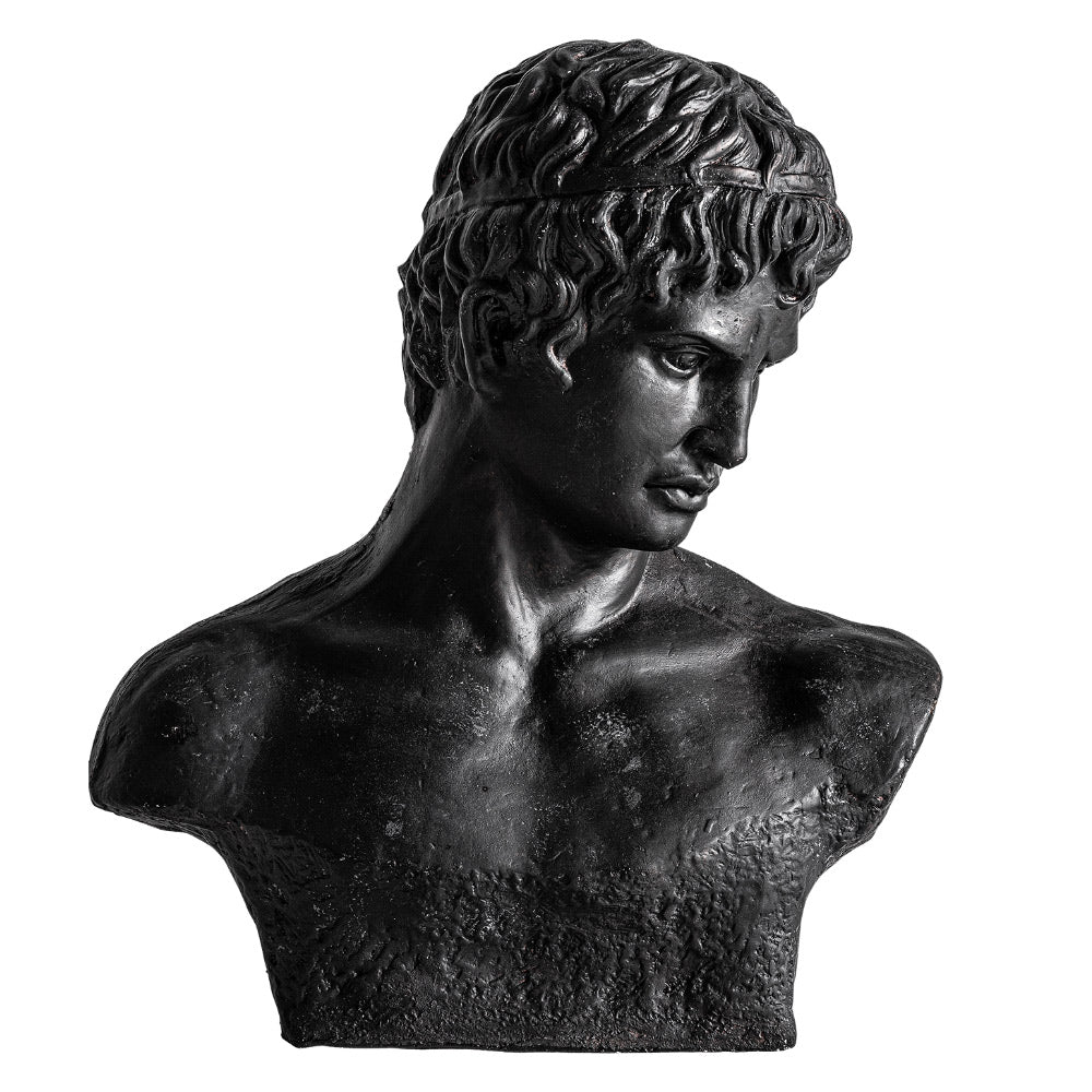 Klasszikus stílusú, műgyantából készült, 58 cm magas, fekete színű férfi büszt