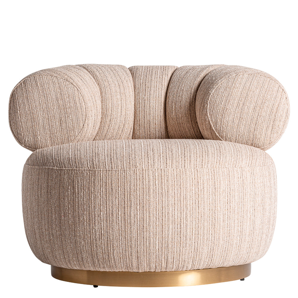 Kortárs stílusú, bézs színű, poliészter szövettel kárpitozott, dizájn fotel.