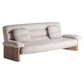 Jacquard kanapé bézs kárpittal és tömör szilfa oldallal – perspektivikus nézet