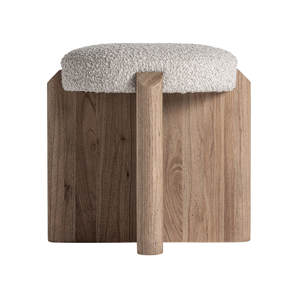 Jacquard ülőke háromnegyedes nézet – natúr nyírfa talapzat és bézs buklé ülés