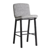 Jacquard bárszék háromnegyedes nézet – fekete nyírfa és szürke buklé kárpit