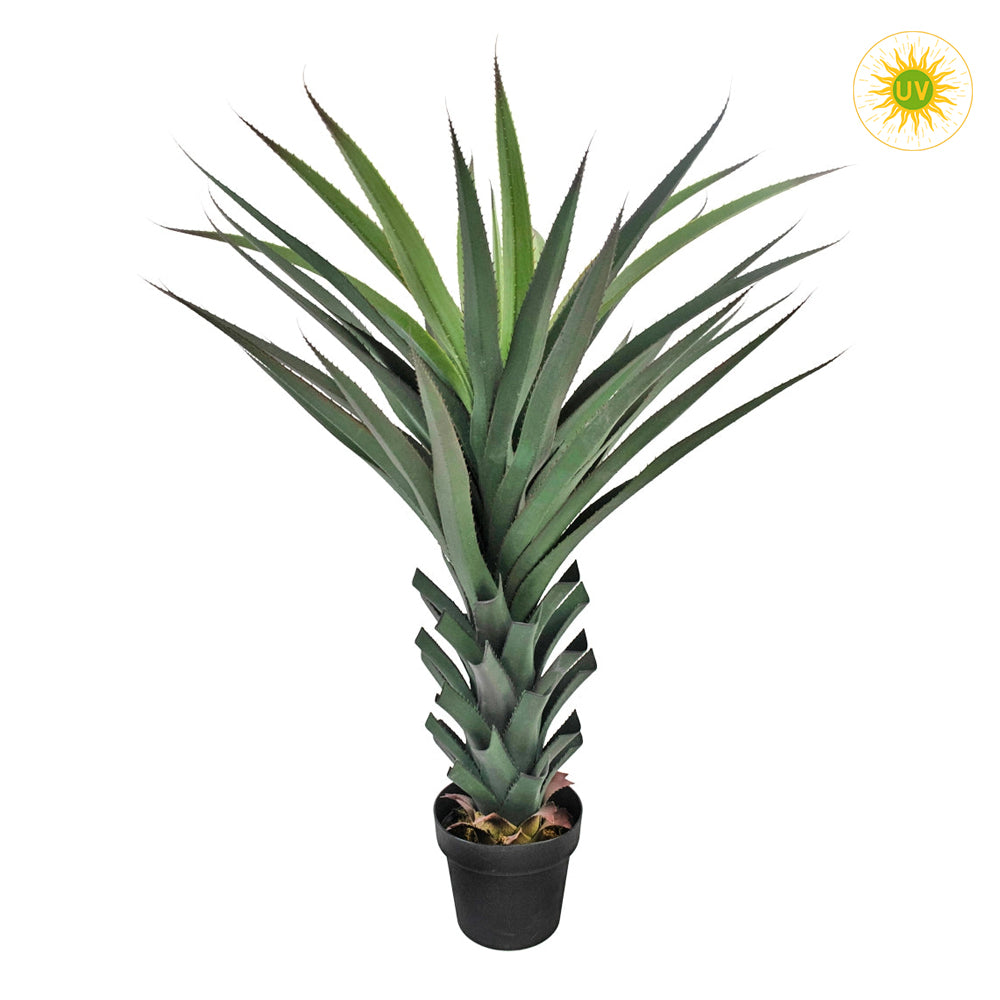AGAVE UV álló mű agave 120 cm fekete kaspóban, modern zöld növény dekoráció