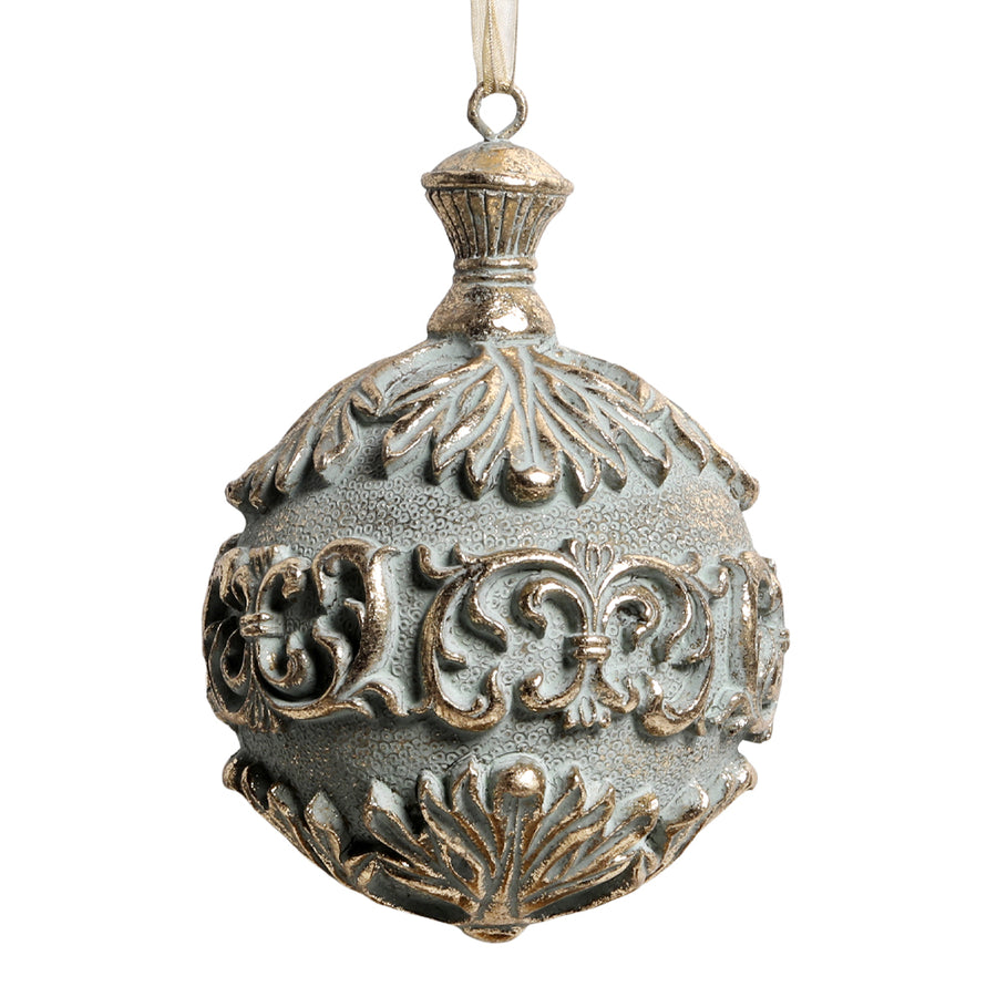 Antikolt réz-oxid gömb karácsonyfadísz dombormintás felülettel, 10 cm átmérő, Antique kollekció