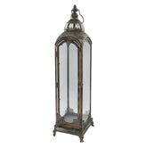 ANTIQUE METALS 81 cm-es antik arany fém lámpás üveg oldalakkal és díszes kupolával