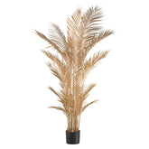 Aranyszínű, 157 cm magas mű aranypálma fekete kaspóban, glamour stílusban.