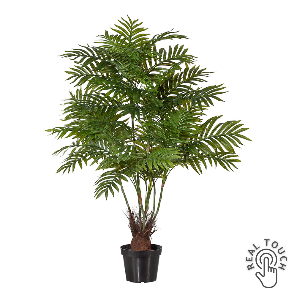 ARECA zöld mű aranypálma 110 cm magas fekete kaspóban, Real Touch kivitelben, teljes növény fotó fehér háttérrel