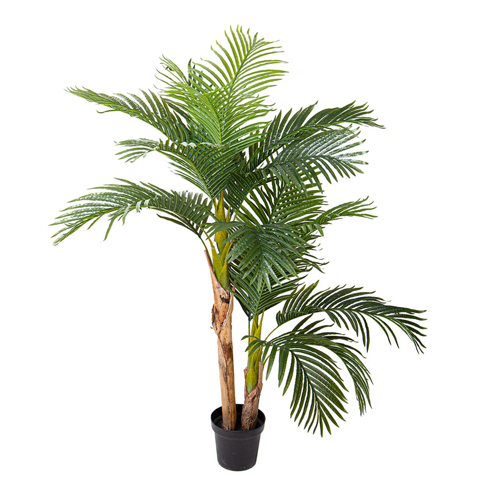 Élethű ARECA mű aranypálma 165 cm fekete kaspóban, zöld levelekkel.