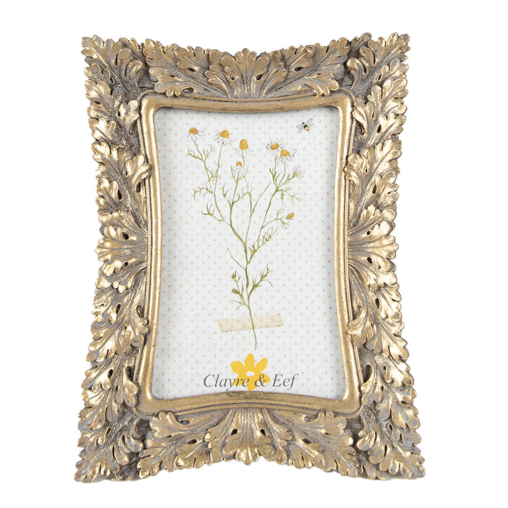 Levél díszes, antik aranyszínű asztali fényképtartó képkeret.