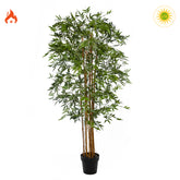 Tűz- és UV-álló, 210 cm magas élethű mű bambusz, fekete kaspóban, valódi bambusztörzsekkel.