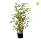 UV-álló, 100 cm magas mű bambusz cserje fekete kaspóban, valódi bambusz törzzsel