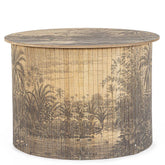 Dzsungelt ábrázoló, bambuszból készült dohányzóasztal.