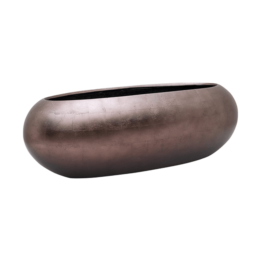 Nagyméretű BAQ Metallic Boat kaspó 75 cm-es változatban, elegáns, fényes-matt kávébarna felülettel, modern terekhez.