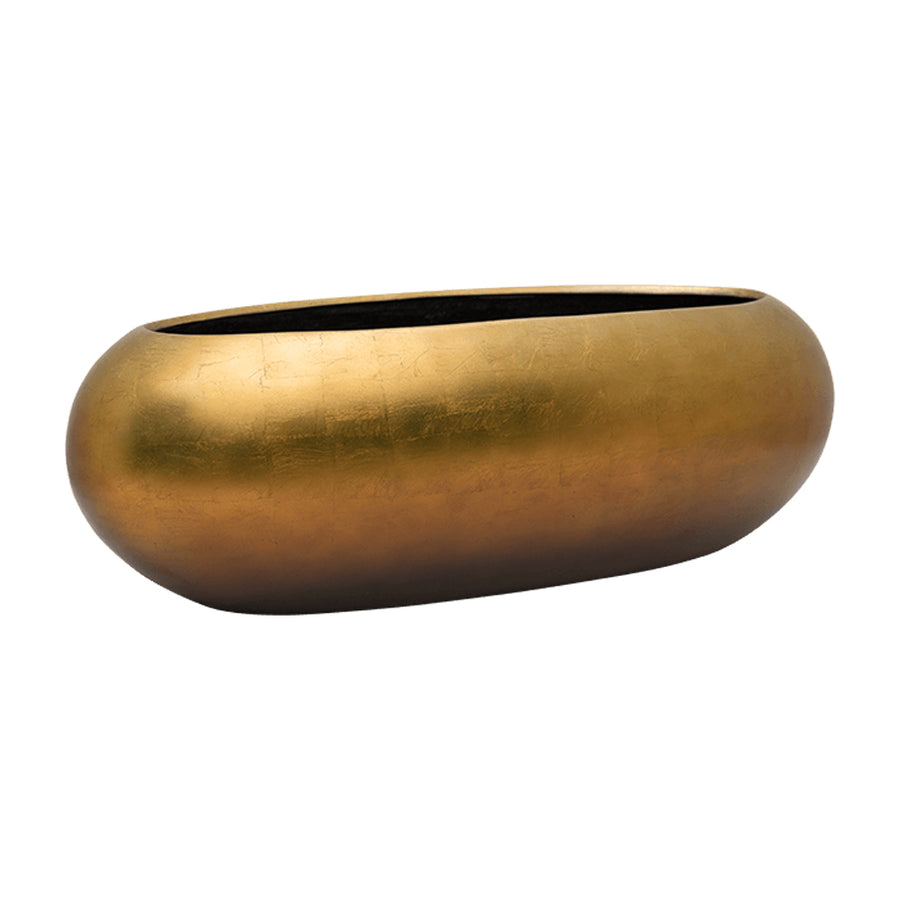 Elegáns, matt mézszínű BAQ Metallic Boat kaspó, ovális formában, 75 cm-es kivitelben.