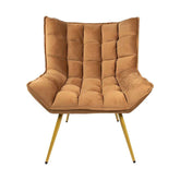 Barna színű bársonyszövettel kárpitozott, dizájn fotel.