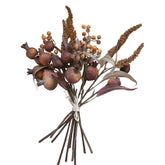 BERRY terrakotta vegyes bogyós őszi mű csokor 43 cm fehér háttéren, részletgazdag bogyókkal és magos ágakkal