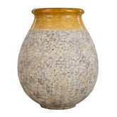 BIOT provence csepp formájú kerámia kaspó 92 cm sárga mázas peremmel, antikolt felületű nagyméretű kaspó