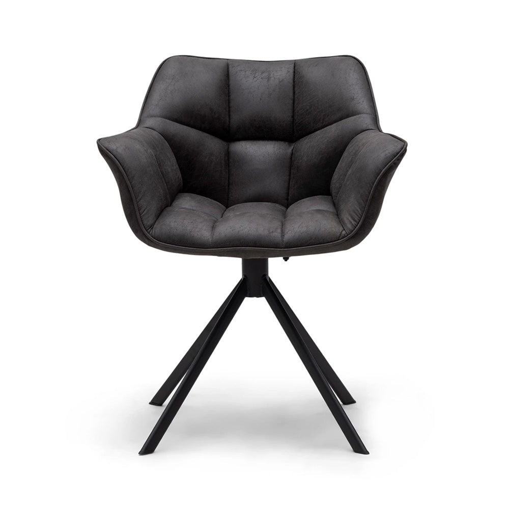 sötétbarna bőr forgó étkezőfotel elölnézet