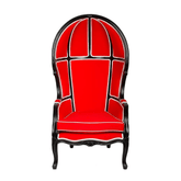 Piros színű szövettel kárpitozott, kortárs stílusú design hintófotel.