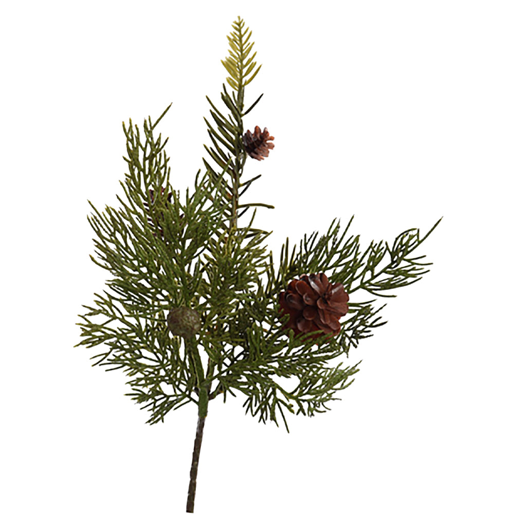 CEDRUS zöld mű cédrusfenyő ág 32 cm, apró barna tobozokkal díszítve.