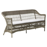 Antikszürke színű, 3 személyes műrattan kerti kanapé.