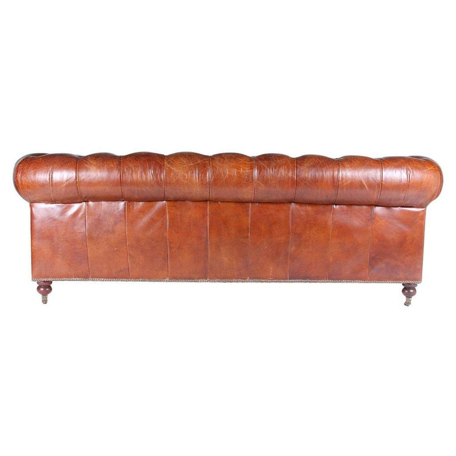 CHESTERFIELD CIGAR 3 személyes bőrkanapé hátulnézeti fotó, sima bőrkárpittal és elegáns vintage megjelenéssel