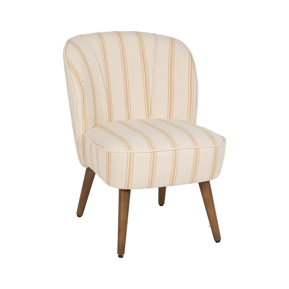 CLUB EMMA okker csíkos klub fotel tömör fa lábakkal, vintage stílusban.