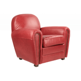 Piros színű valódi marhabőrrel kárpitozott klubfotel.