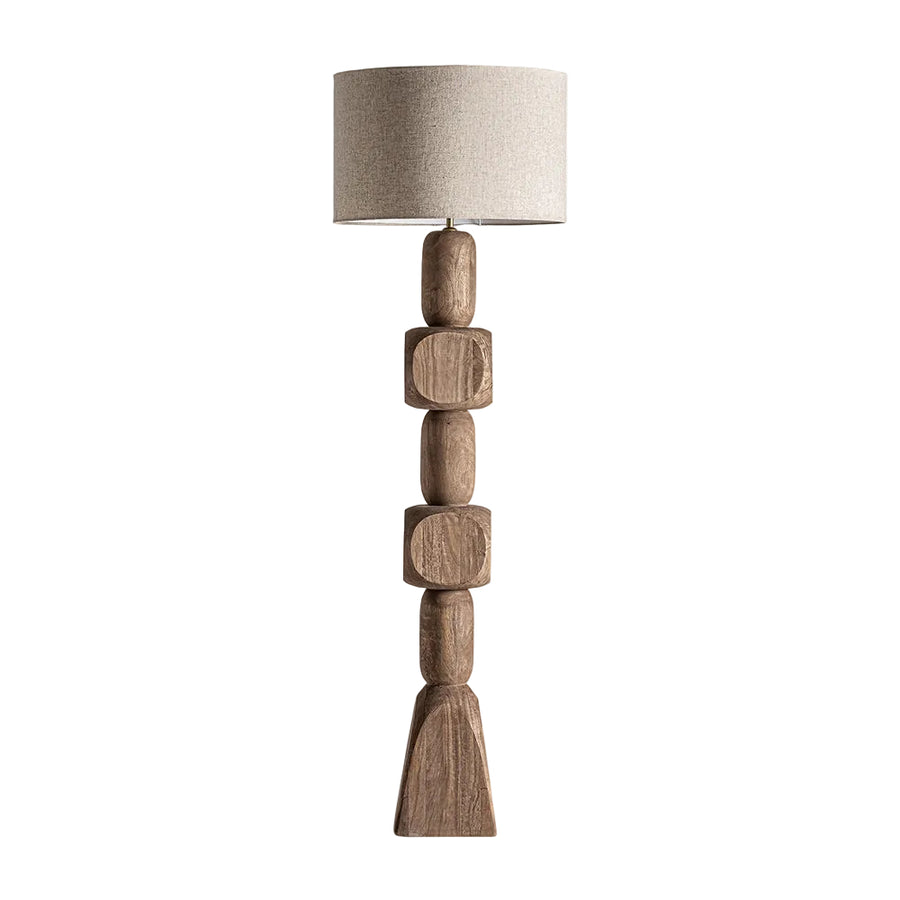 Barna színű design állólámpa, krém színű juta lámpaernyővel.