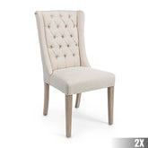 Bézs színű pamutvászon szövettel kárpitozott, koloniál stílusú étkezőszék.