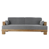 Elölnézet – DADU 3 személyes szürke kanapé újrahasznosított fa vázzal.