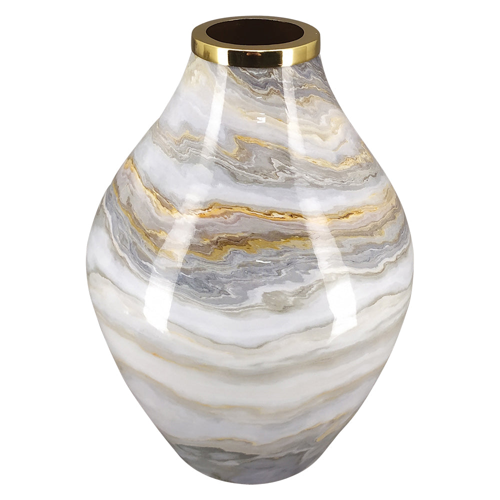 Fémből készült, márvány mintás kézműves design váza.