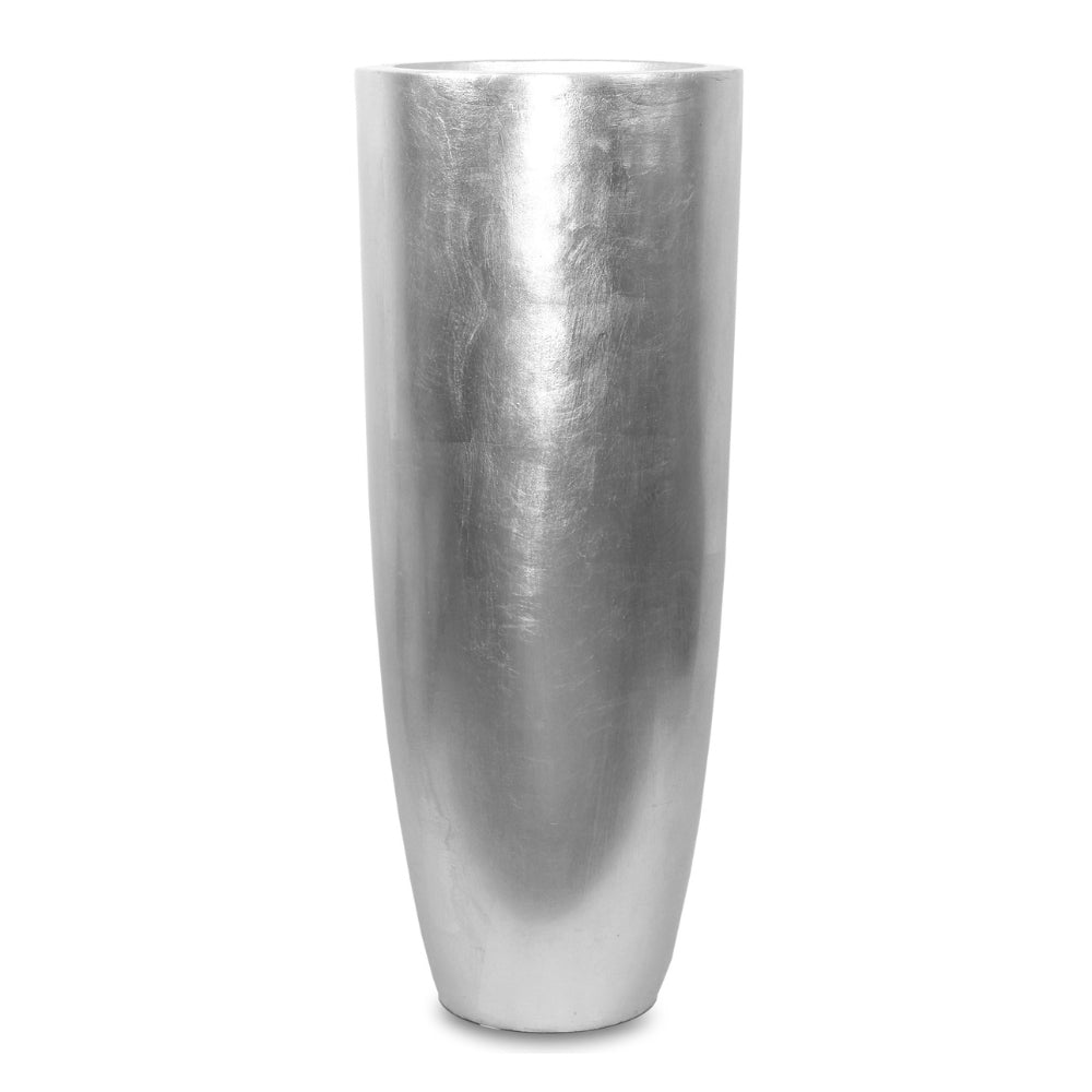 Fémes fényű, ezüstszínű nagy dizájn kaspó.