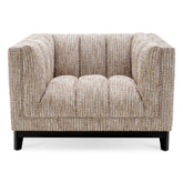 Bézs színű szövettel kárpitozott, prémium minőségű, formatervezett design fotel.