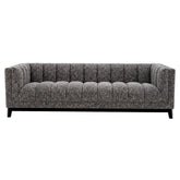 Fekete színű szövettel kárpitozott, prémium minőségű, formatervezett design kanapé.