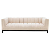 Krémszínű buklé szövettel kárpitozott, prémium minőségű, formatervezett design kanapé,