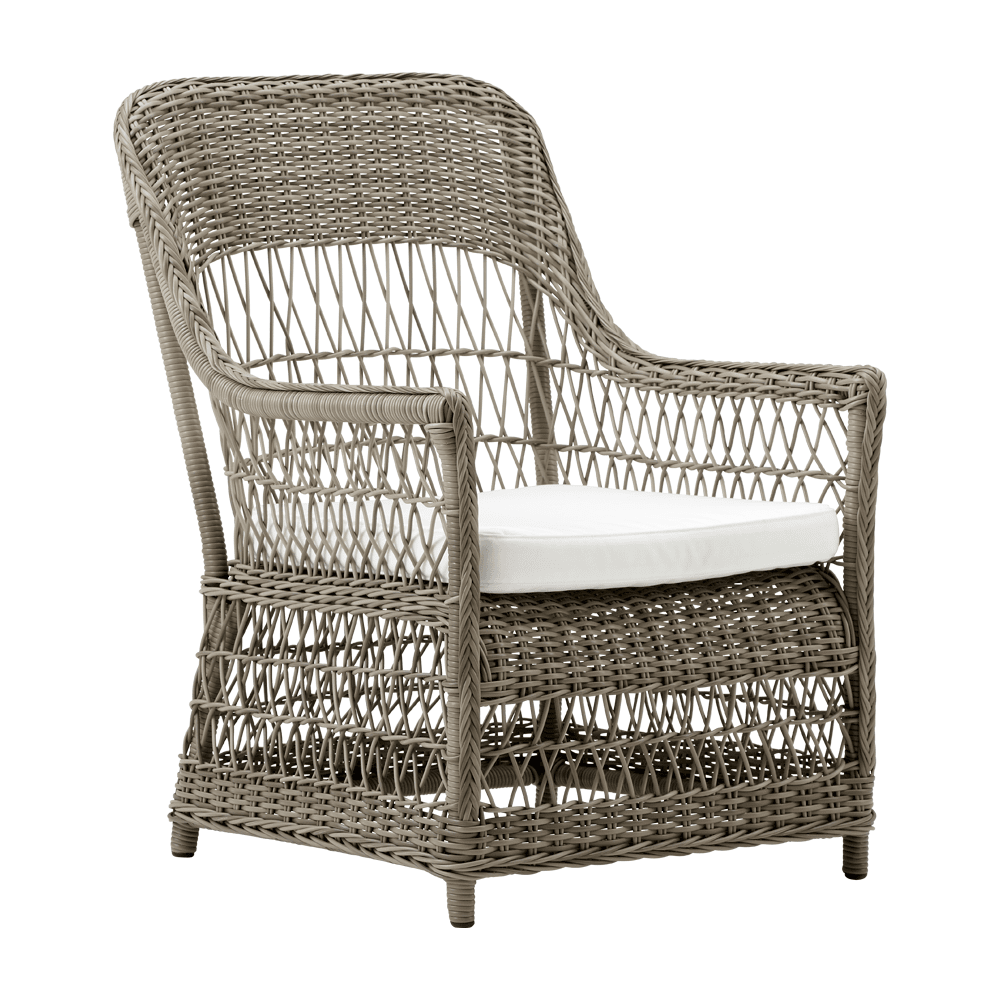 Antikszürke színű, műrattan kerti fotel.