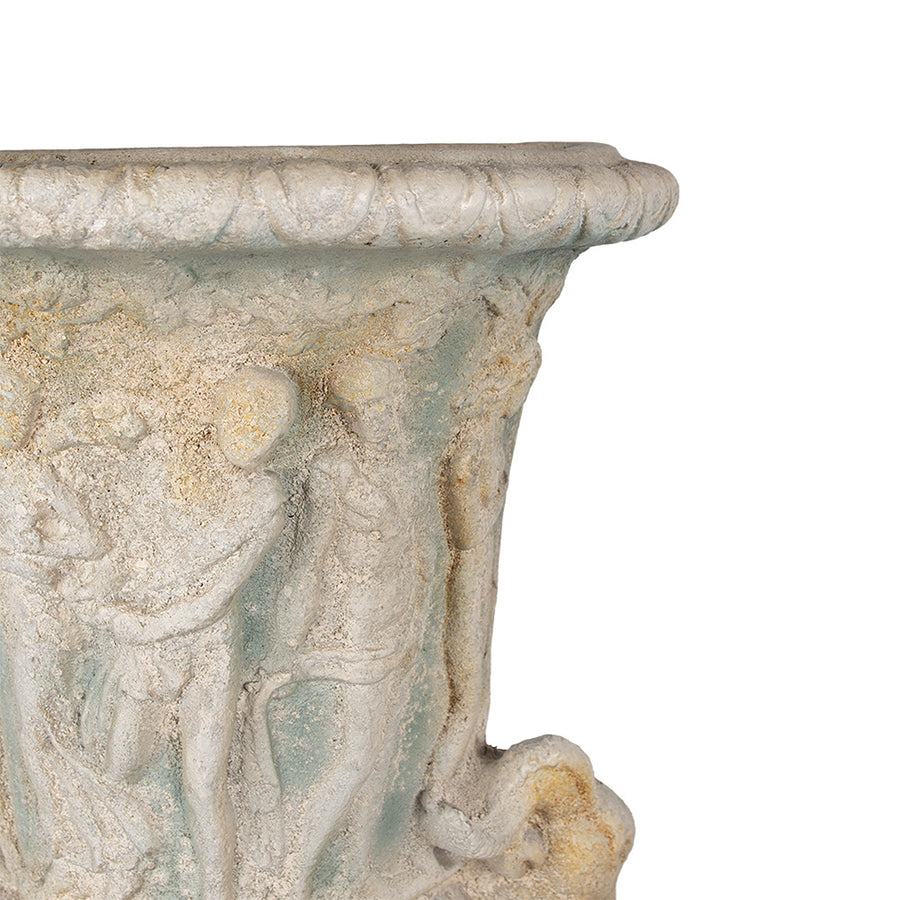 England antik bézs fali kaspó részlet – patinázott felület és plasztikus figura