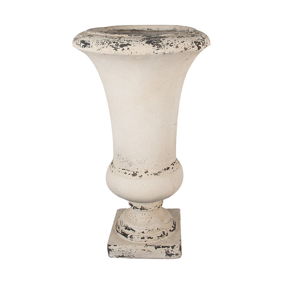 Antik krémszínű kaspó elölnézetből, Shabby Chic stílusban