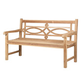 Tömör teakfából készült, díszes kerti pad.